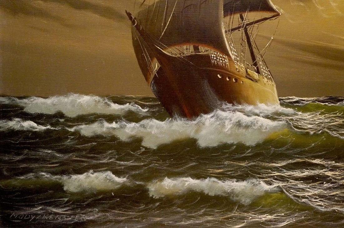 Oil painting Landscape with a ship Mody Kersler - 2
