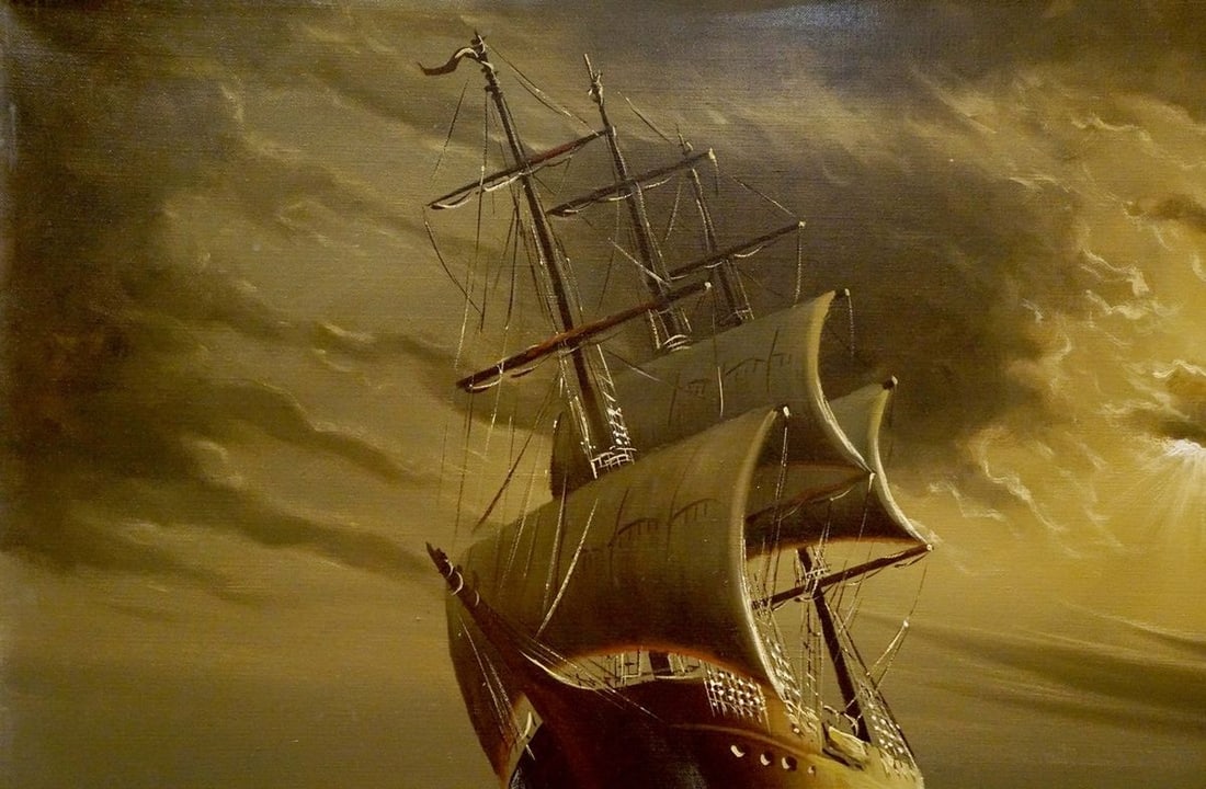 Oil painting Landscape with a ship Mody Kersler - 3