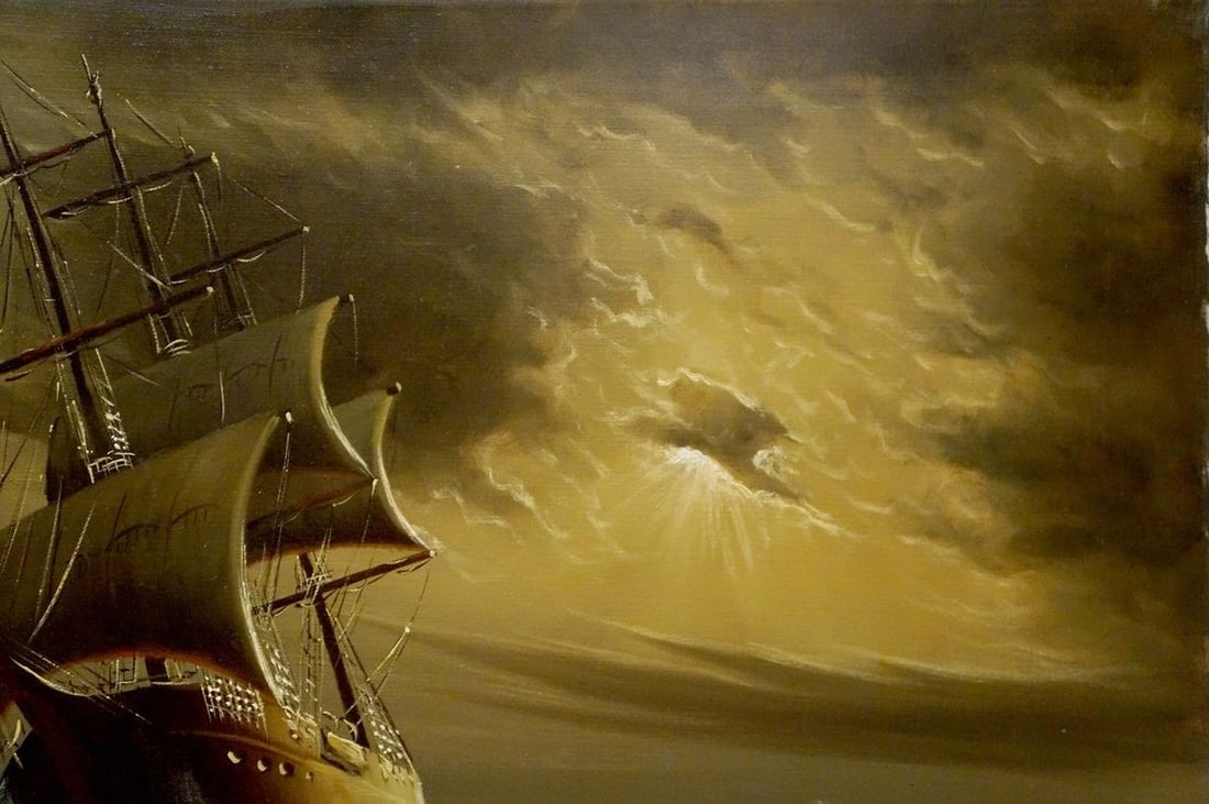 Oil painting Landscape with a ship Mody Kersler - 4
