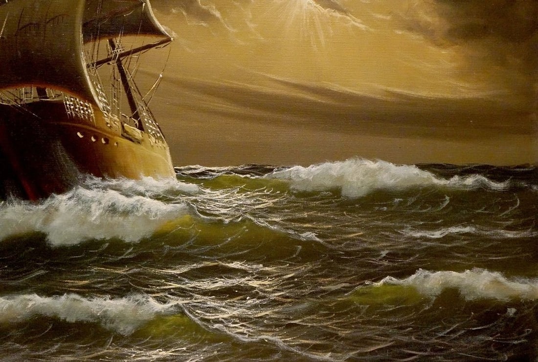 Oil painting Landscape with a ship Mody Kersler - 5