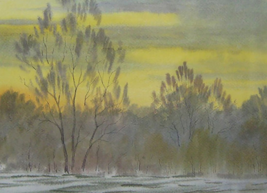 Watercolor painting The field was covered with snow Valery Savenets - 6