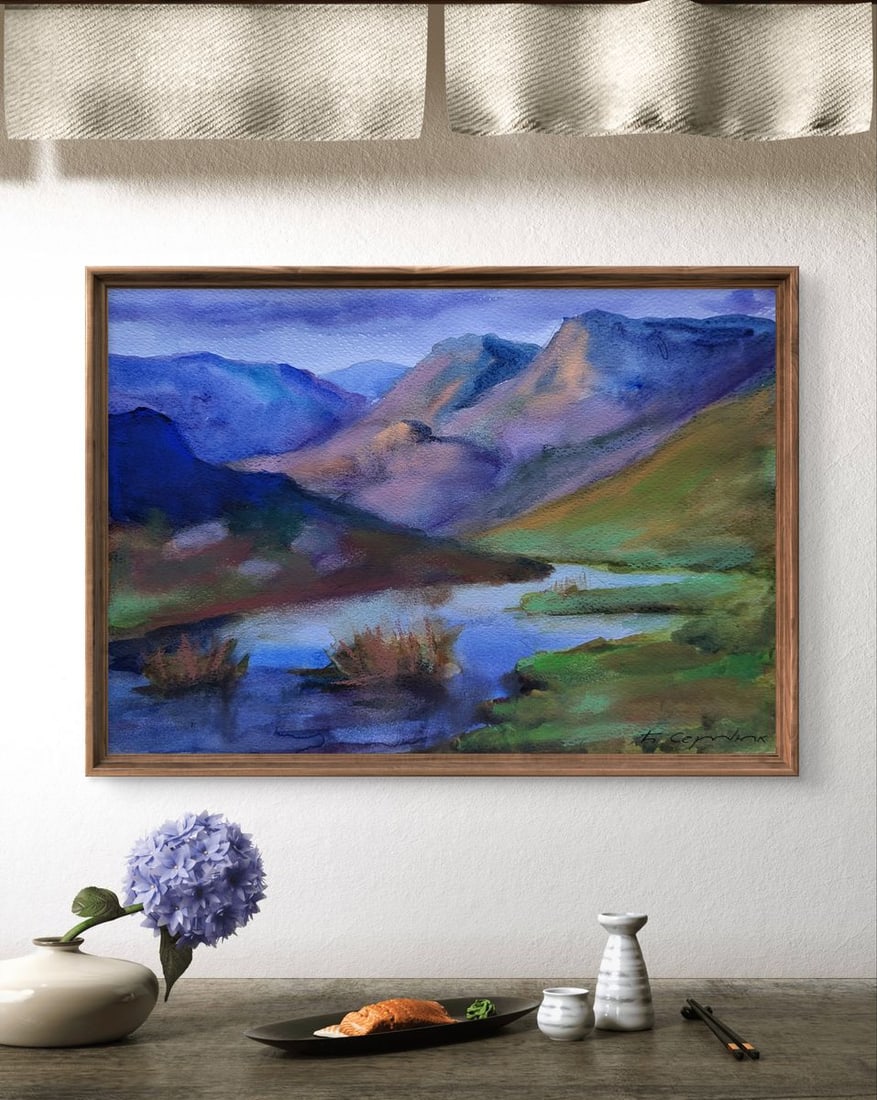 Watercolor painting Clouds ?ver the ridges Boris Serdyuk - 2