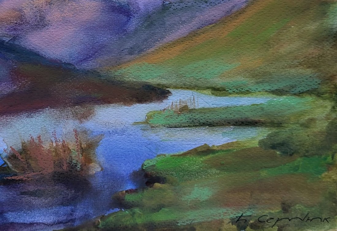Watercolor painting Clouds ?ver the ridges Boris Serdyuk - 7
