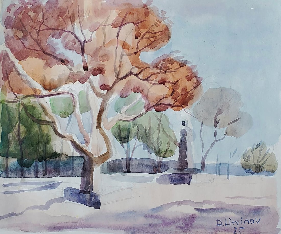 Watercolor painting Park on the embankment Daniil Litvinov: Title: Watercolor painting Park on the embankment Daniil Litvinov Description: Litv 1215*** ABOUT THIS PAINTING **** TITLE: "Park on the embankment"* ARTISTS: Daniil Litvinov* SIZE: 23x27 cm/'9.05x10.