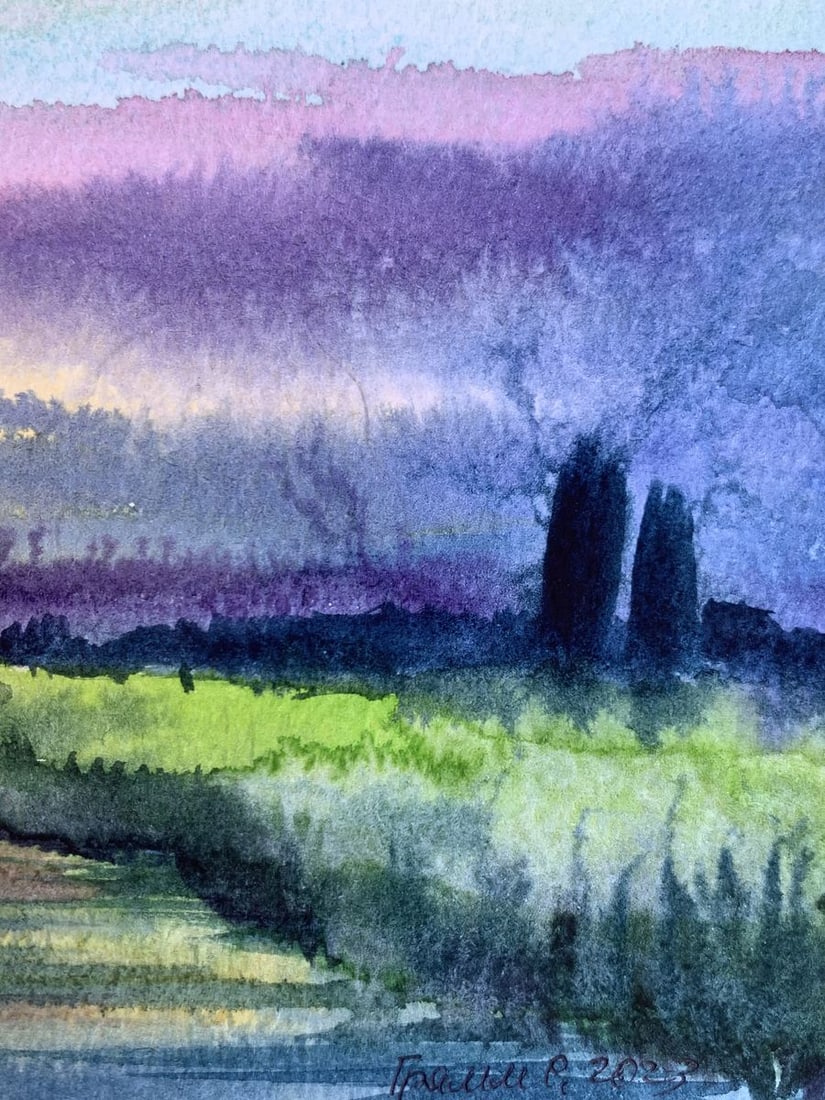 Watercolor painting Sun behind the clouds Svetlana Gramm - 11