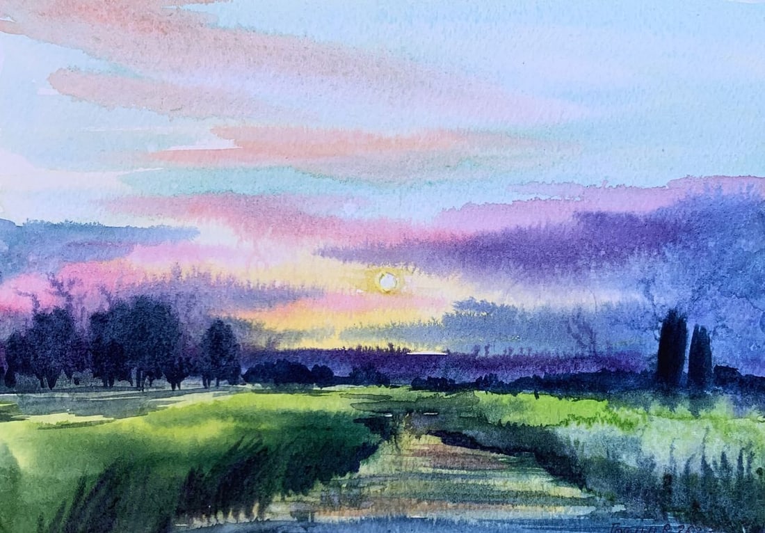 Watercolor painting Sun behind the clouds Svetlana Gramm (1 of 12)