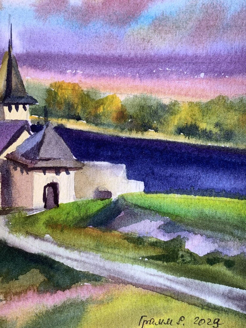 Watercolor painting Old castle Svetlana Gramm - 11