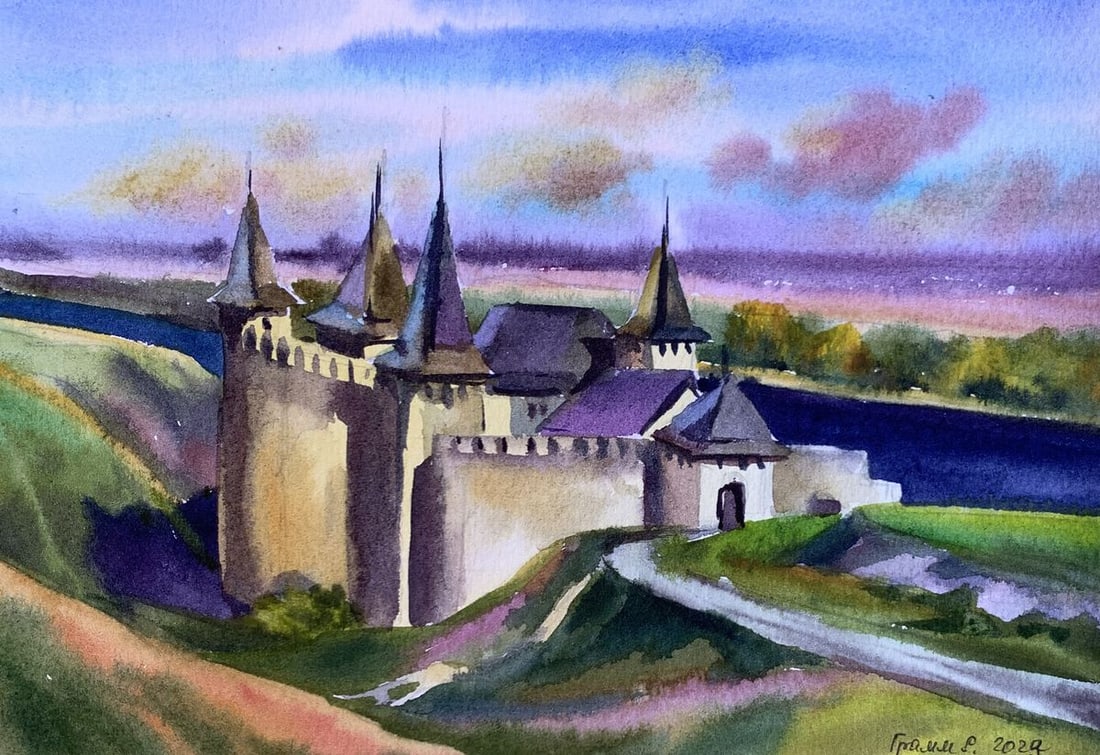 Watercolor painting Old castle Svetlana Gramm: Title: Watercolor painting Old castle Svetlana Gramm Description: AAA3357"Old Castle" is a captivating watercolor painting that beautifully captures the majesty and historic charm of an ancient
