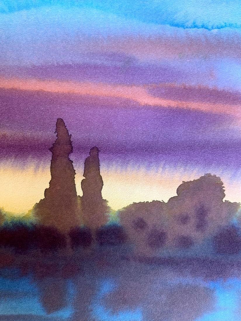 Watercolor painting Sunset on the river Svetlana Gramm - 10