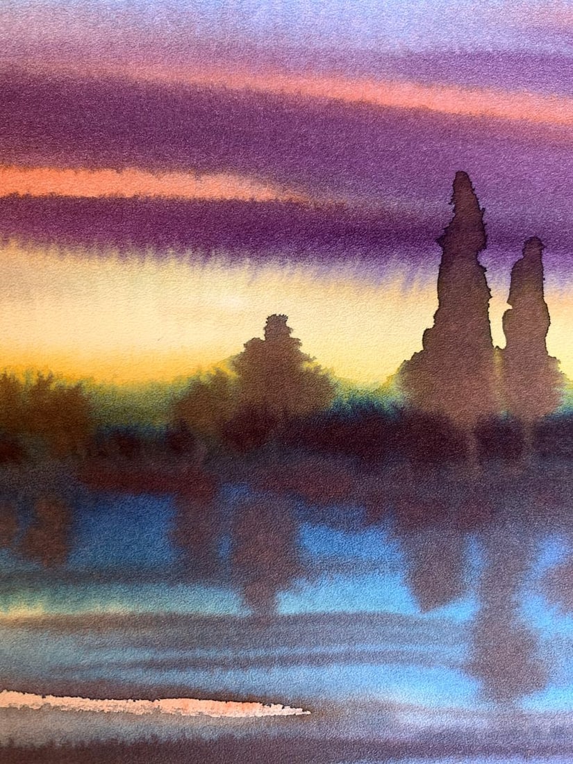 Watercolor painting Sunset on the river Svetlana Gramm - 8