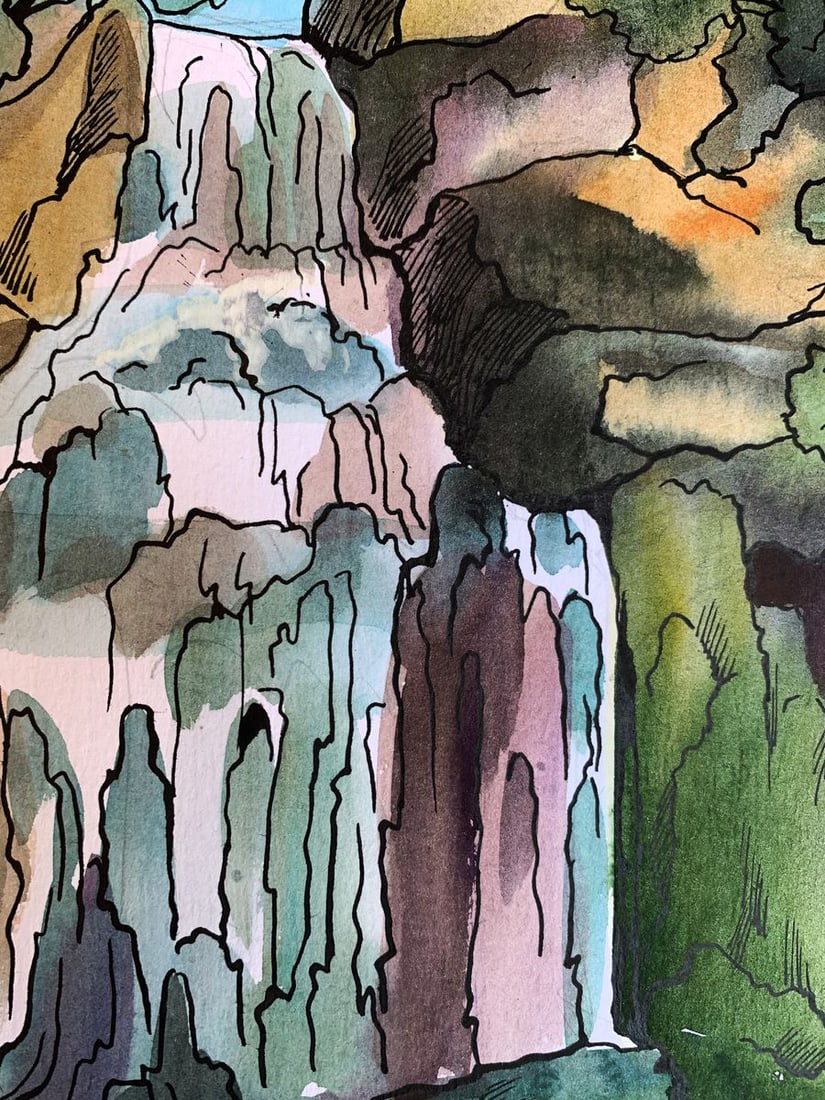 Watercolor painting Mountain waterfall Svetlana Gramm - 10