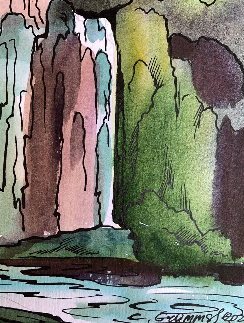 Watercolor painting Mountain waterfall Svetlana Gramm - 11