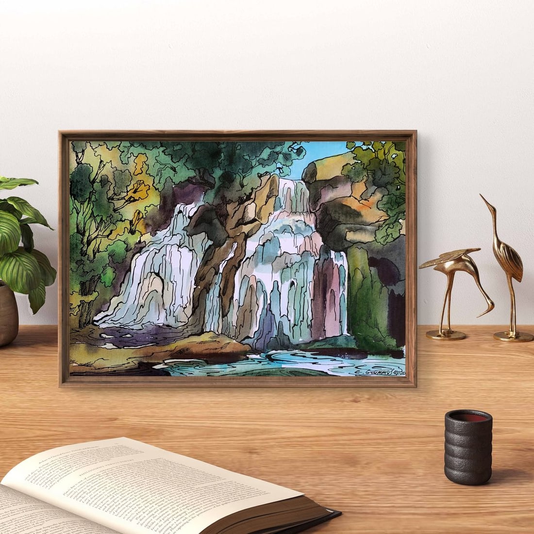 Watercolor painting Mountain waterfall Svetlana Gramm - 2