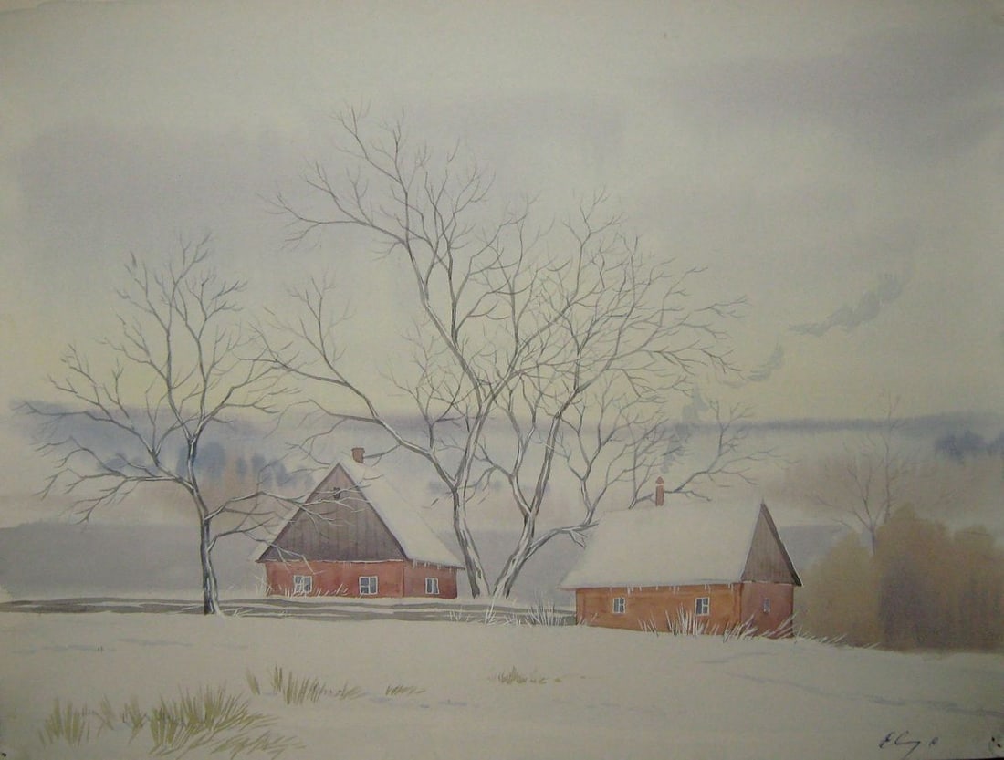Watercolor painting In the middle of winter Kalebets Valery: Title: Watercolor painting In the middle of winter Kalebets Valery Description: Sav 193 *** ABOUT THIS PAINTING *** * TITLE: "In the middle of winter" * ARTISTS: Kalebets Valery * SIZE: 30x40 cm/'11.8