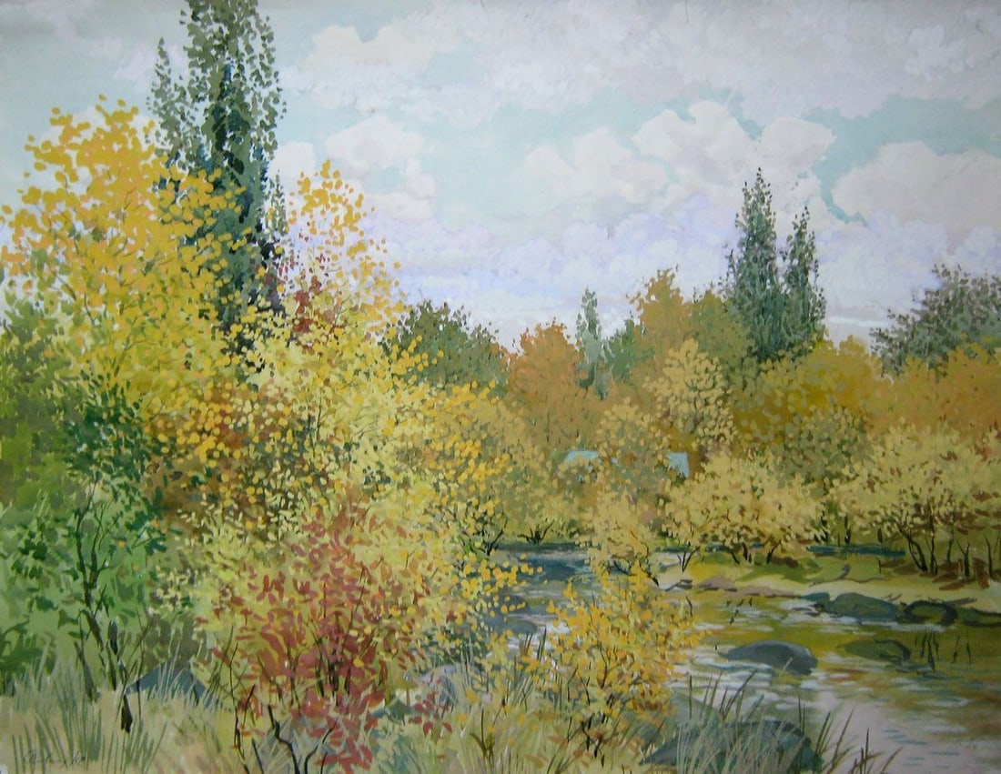 Watercolor painting Kamyanka River Kalebets Valery: Title: Watercolor painting Kamyanka River Kalebets Valery Description: Sav 205 *** ABOUT THIS PAINTING *** * TITLE: "Kamyanka River" * ARTISTS: Kalebets Valery * SIZE: 49x63 cm/'19.29x24.80 inches' * 