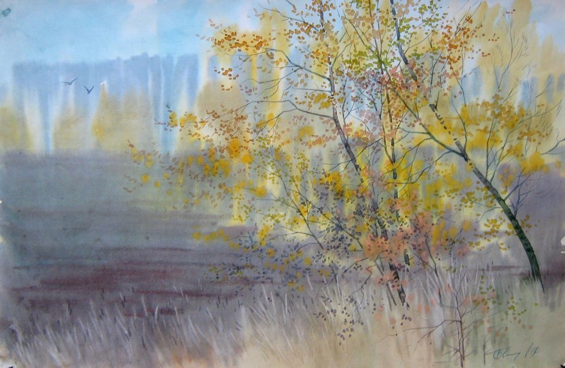Watercolor painting October sketch Kalebets Valery: Title: Watercolor painting October sketch Kalebets Valery Description: Sav 219 *** ABOUT THIS PAINTING *** * TITLE: "October sketch" * ARTISTS: Kalebets Valery * SIZE: 30x45 cm/'11.81x17.71 inches' * 