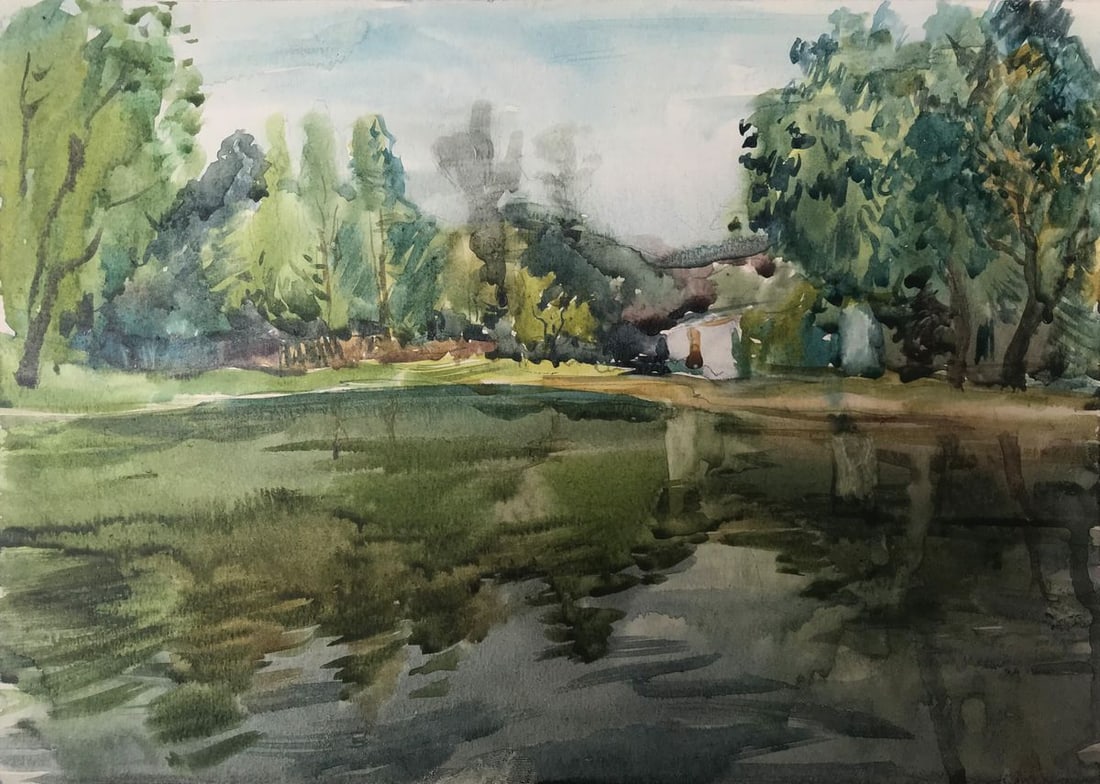 Watercolor painting Outdoors in the forest Unknown artist: Title: Watercolor painting Outdoors in the forest Unknown artist Description: AAA2110 Looking for a beautiful and serene painting to add to your art collection. "Outdoors in the Forest" is the perfect