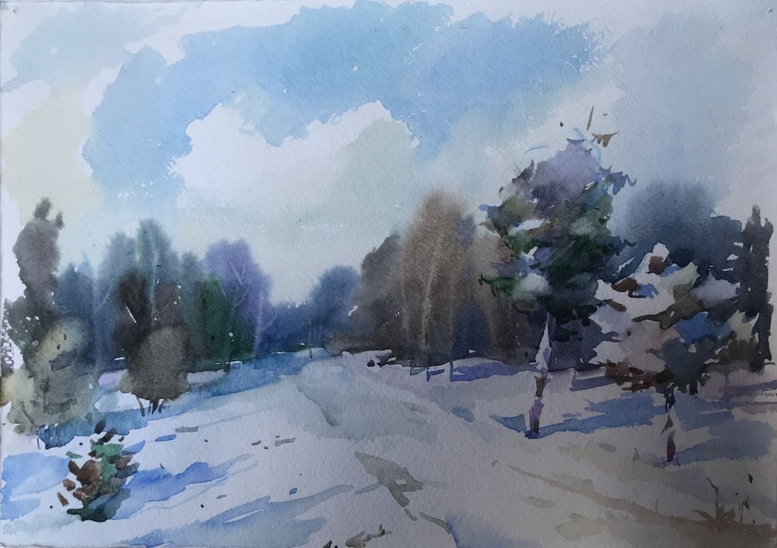 Watercolor painting Winter landscape Unknown artist: Title: Watercolor painting Winter landscape Unknown artist Description: AAA2128 Welcome to our online shop! This is the perfect place to find a unique and beautiful painting for your home or office. O