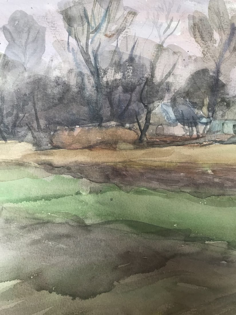Watercolor painting Rural landscape Unknown artist - 7