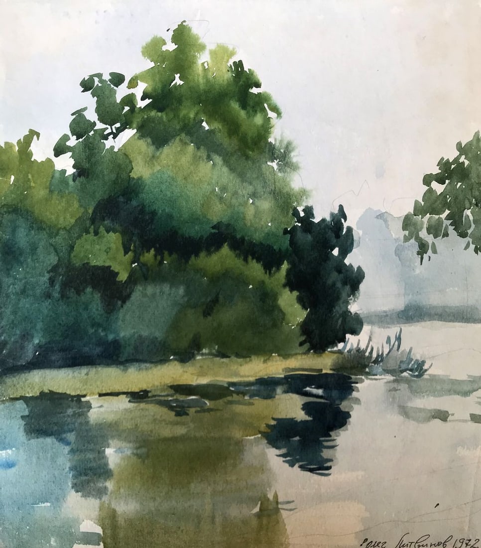 Watercolor painting River in the forest Litvinov Oleg Arkad'yevich: Title: Watercolor painting River in the forest Litvinov Oleg Arkad'yevich Description: AAA2865*** ABOUT THIS PAINTING **** TITLE: "River in the forest"* ARTISTS: Litvinov Oleg Arkad'yevich* SIZE: 29x3