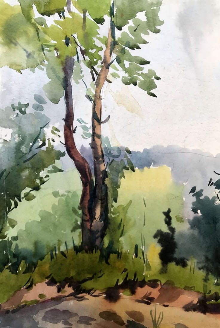 Watercolor painting Path to the forest Litvinov Oleg Arkad'yevich: Title: Watercolor painting Path to the forest Litvinov Oleg Arkad'yevich Description: AAA2871*** ABOUT THIS PAINTING **** TITLE: "Path to the forest"* ARTISTS: Litvinov Oleg Arkad'yevich* SIZE: 25x37 