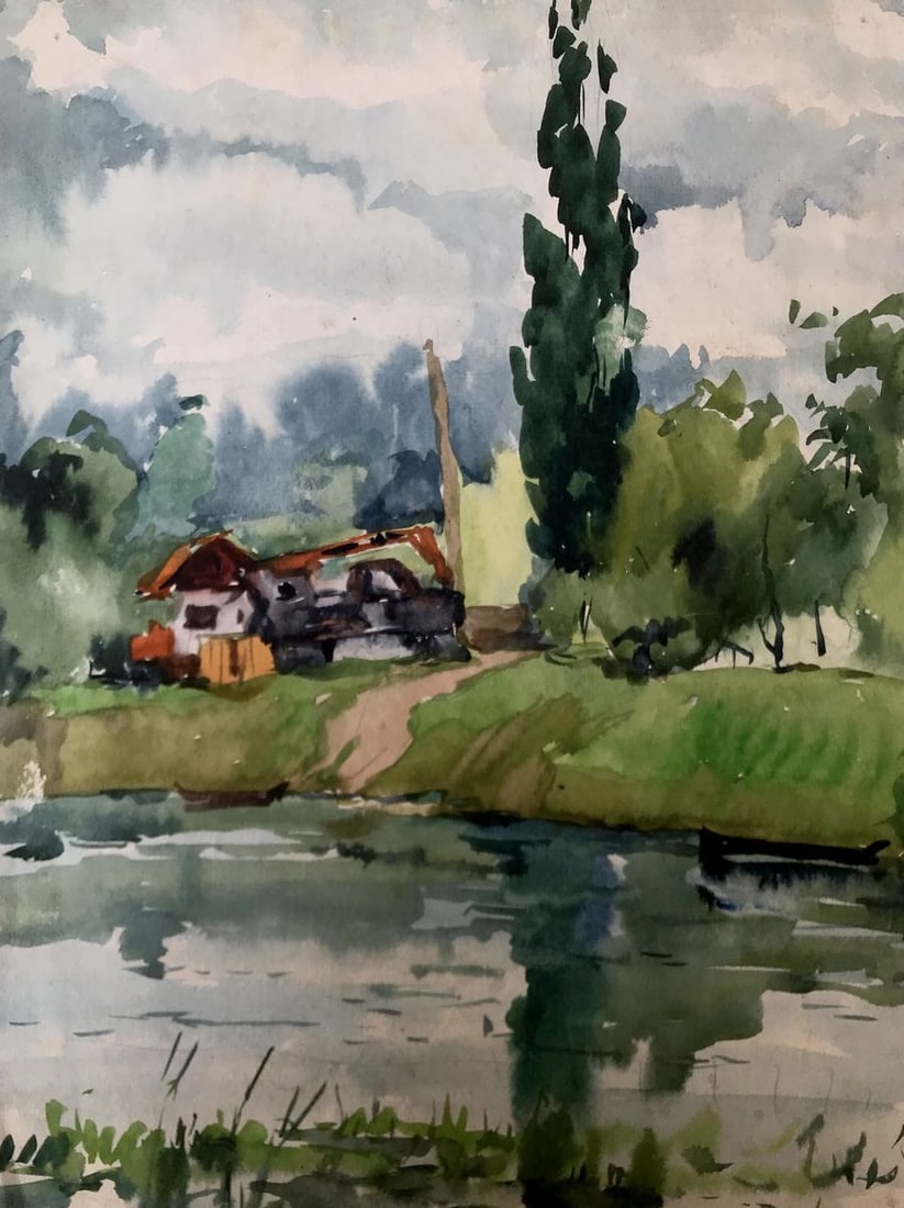 Watercolor painting House by the coast Litvinov Oleg Arkad'yevich: Title: Watercolor painting House by the coast Litvinov Oleg Arkad'yevich Description: AAA2876*** ABOUT THIS PAINTING **** TITLE: "House by the coast"* ARTISTS: Litvinov Oleg Arkad'yevich* SIZE: 28x37 