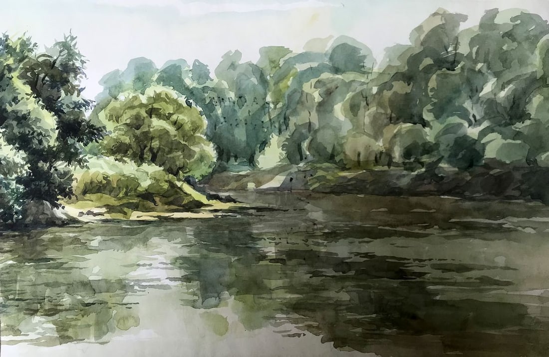 Watercolor painting Lovely day in nature Litvinov Oleg Arkad'yevich: Title: Watercolor painting Lovely day in nature Litvinov Oleg Arkad'yevich Description: AAA2914In this captivating watercolor painting titled "A Beautiful Day in Nature," the artist skillfully capture