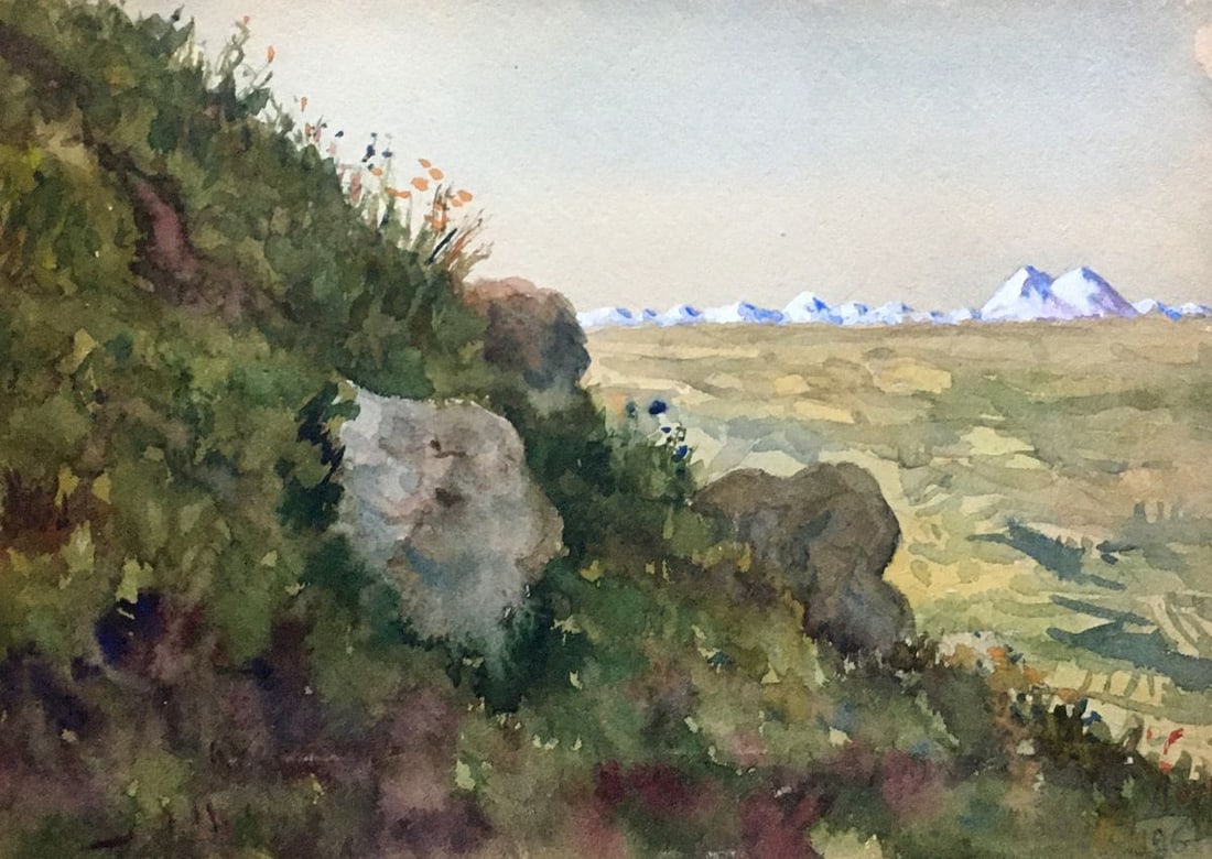Watercolor painting Mountain landscape Dmitry Lednev (1 of 7)