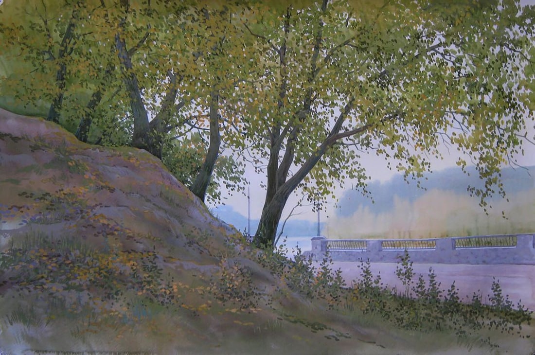Watercolor painting Autumn morning Valery Savenets: Title: Watercolor painting Autumn morning Valery Savenets Description: Sav 412*** ABOUT THIS PAINTING **** TITLE: "Autumn morning"* ARTISTS: Valery Savenets* SIZE: 40x60 cm/'15.74x23.62 inches'* MEDIU