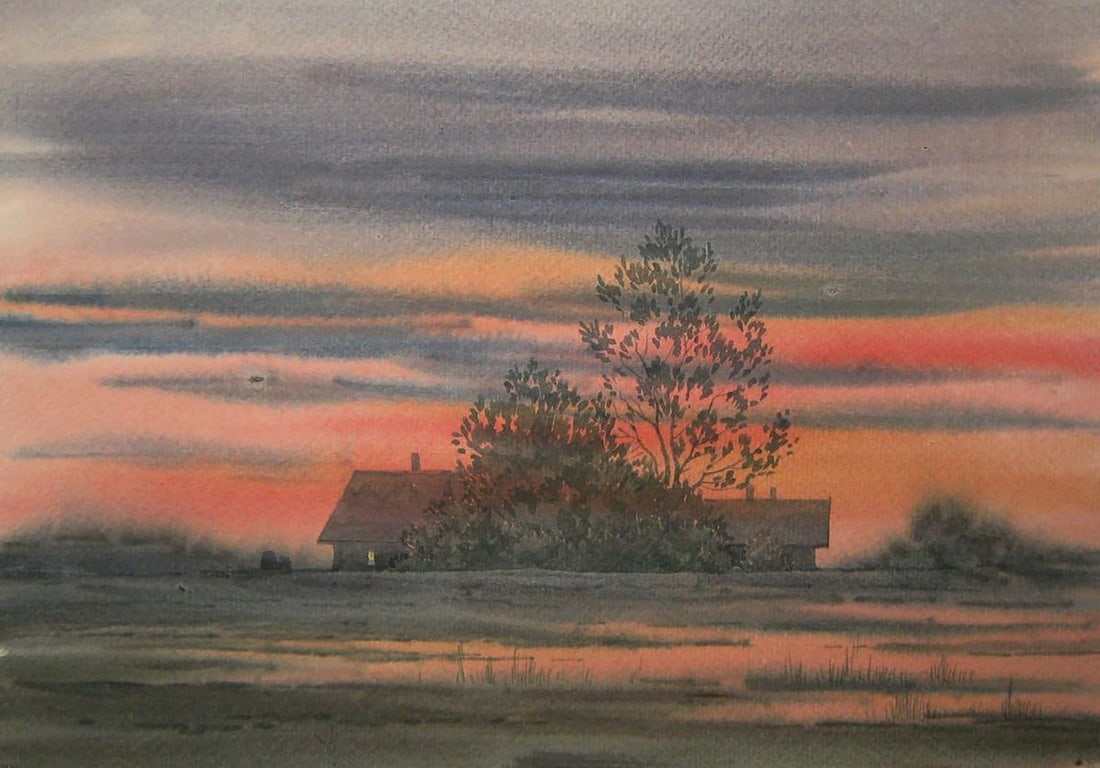 Watercolor painting Autumn evening Valery Savenets: Title: Watercolor painting Autumn evening Valery Savenets Description: Sav 414*** ABOUT THIS PAINTING **** TITLE: "Autumn evening"* ARTISTS: Valery Savenets* SIZE: 21x30 cm/'8.26x11.81 inches'*