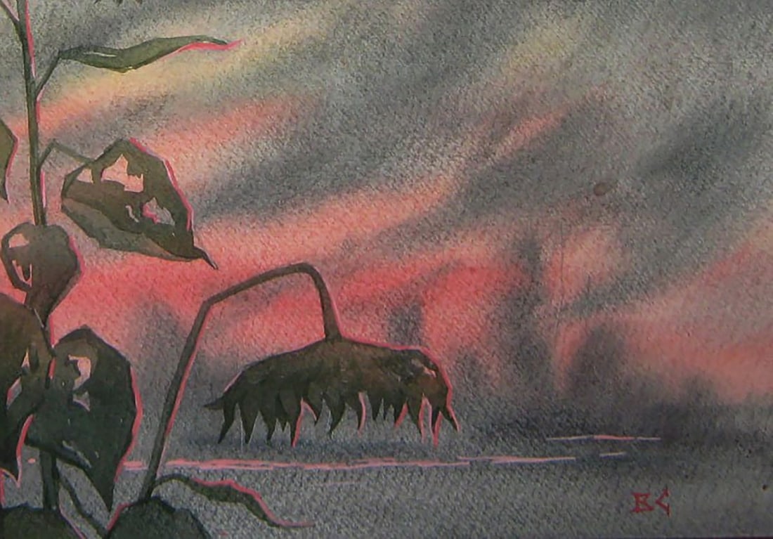 Watercolor painting Sunflower at sunset Valery Savenets - 2