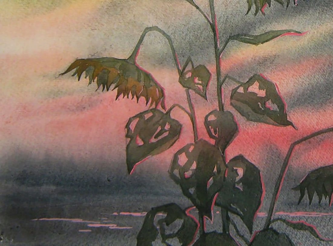 Watercolor painting Sunflower at sunset Valery Savenets - 3