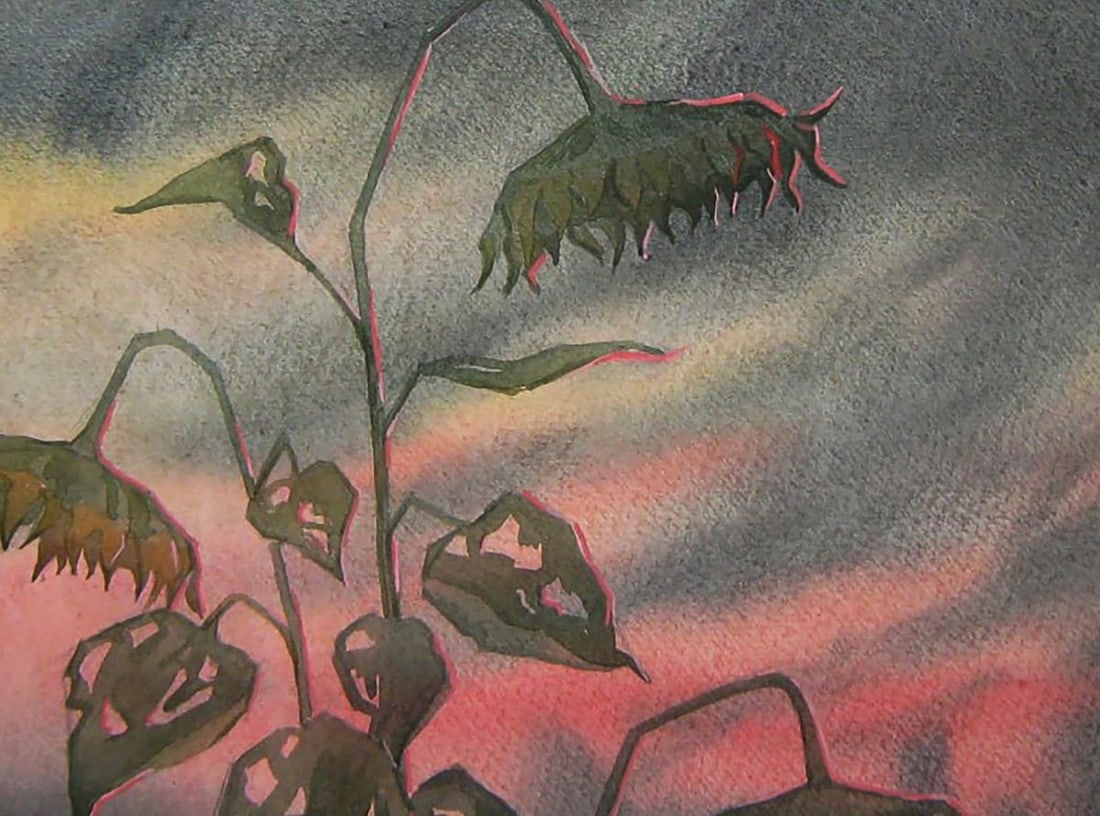 Watercolor painting Sunflower at sunset Valery Savenets - 6