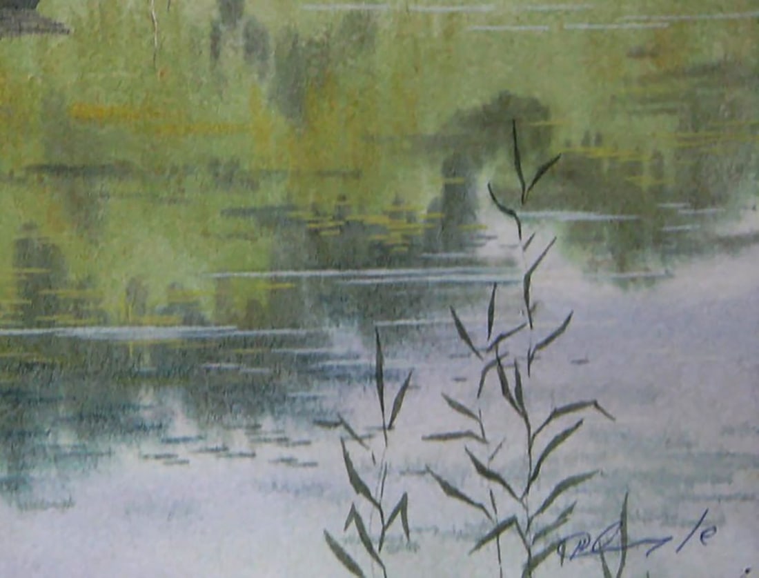 Watercolor painting A man is fishing on a boat Valery Savenets - 2