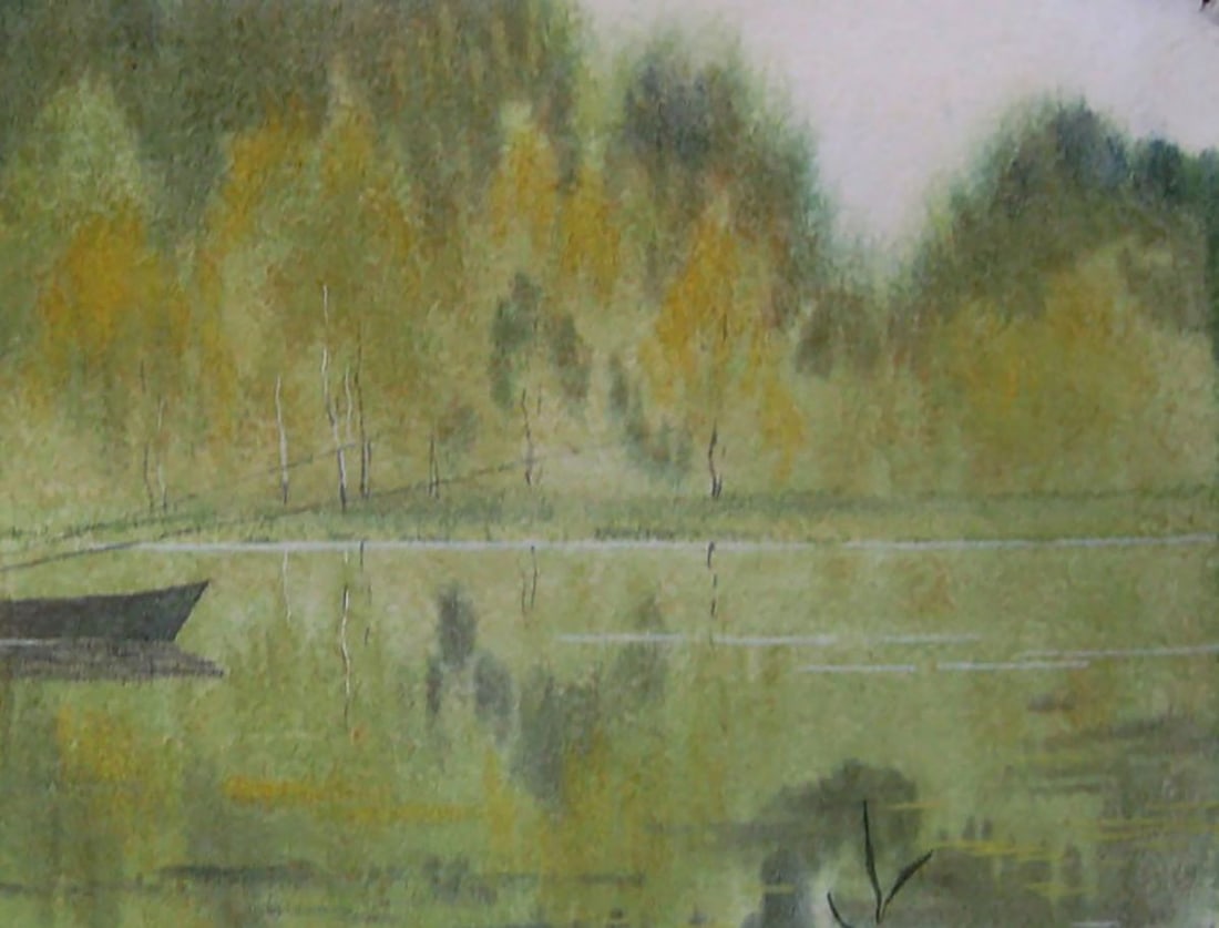 Watercolor painting A man is fishing on a boat Valery Savenets - 5