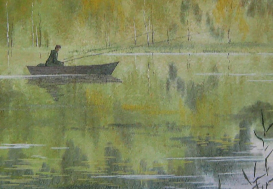 Watercolor painting A man is fishing on a boat Valery Savenets - 6