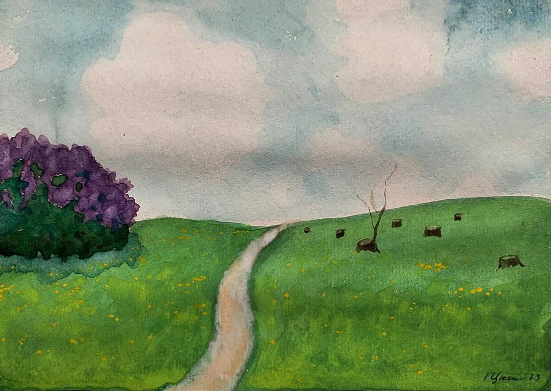 Watercolor painting The path leading to the village Ivan Tsyupka: Title: Watercolor painting The path leading to the village Ivan Tsyupka Description: 1768*** ABOUT THIS PAINTING **** TITLE: "The path leading to the village"* ARTISTS: Ivan Kirillovich Tsyupka* SIZE: