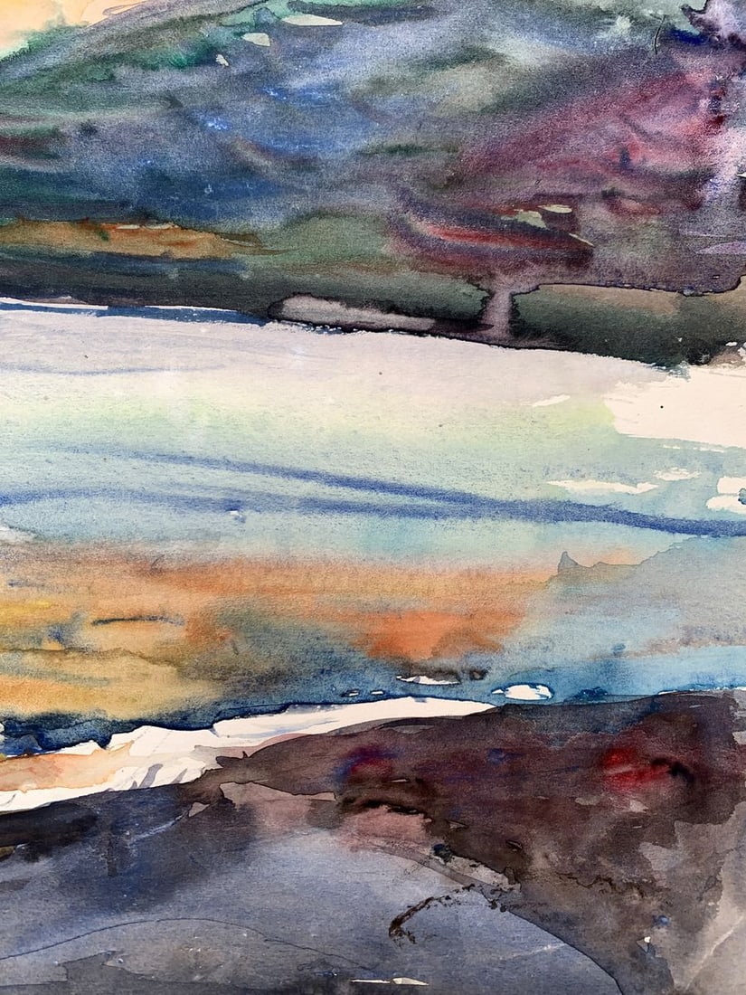 Watercolor painting Sea sunset Unknown artist - 11
