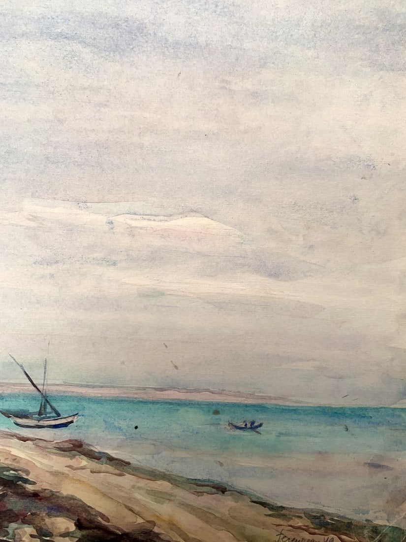 Watercolor painting Ruins by the coast Unknown artist - 11