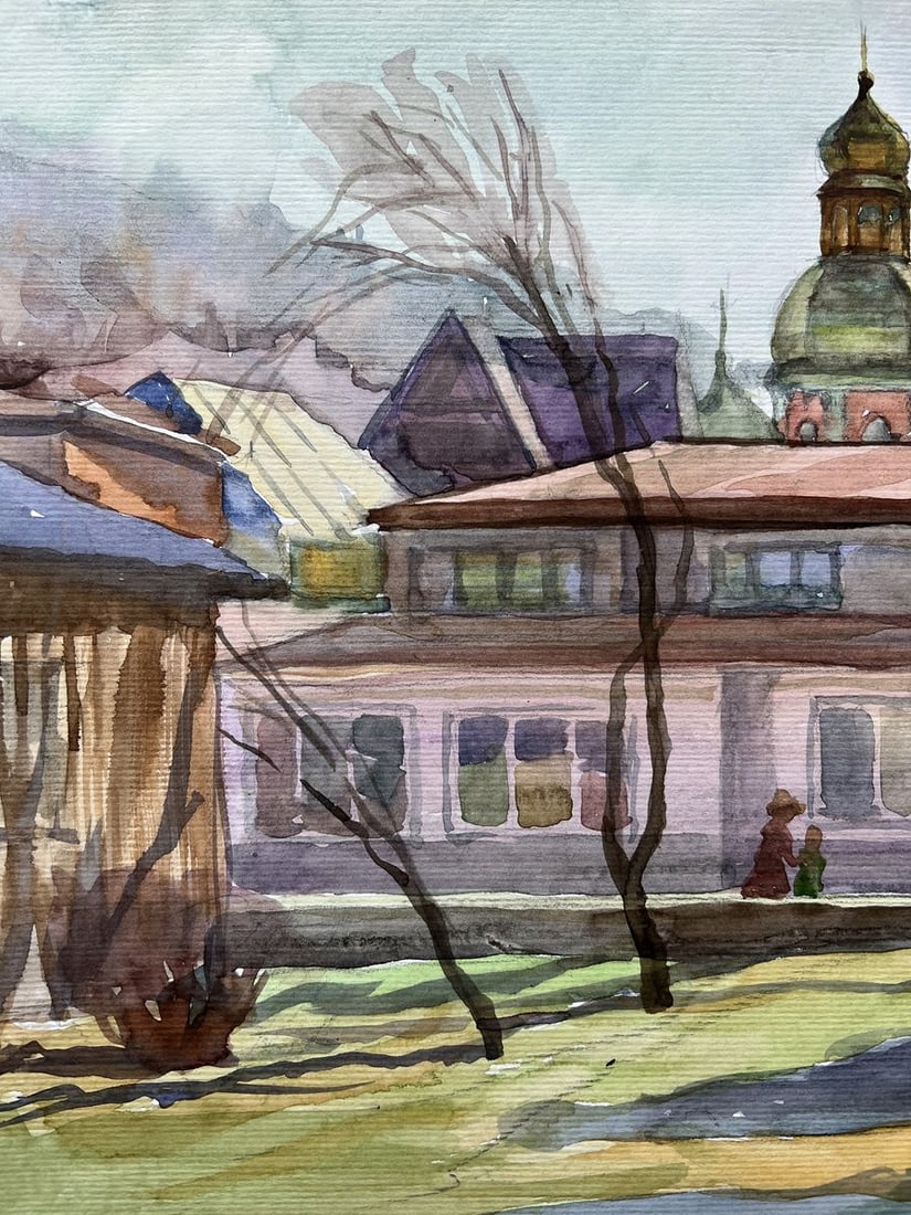 Watercolor painting The yard in the church V. Mishurovsky - 2