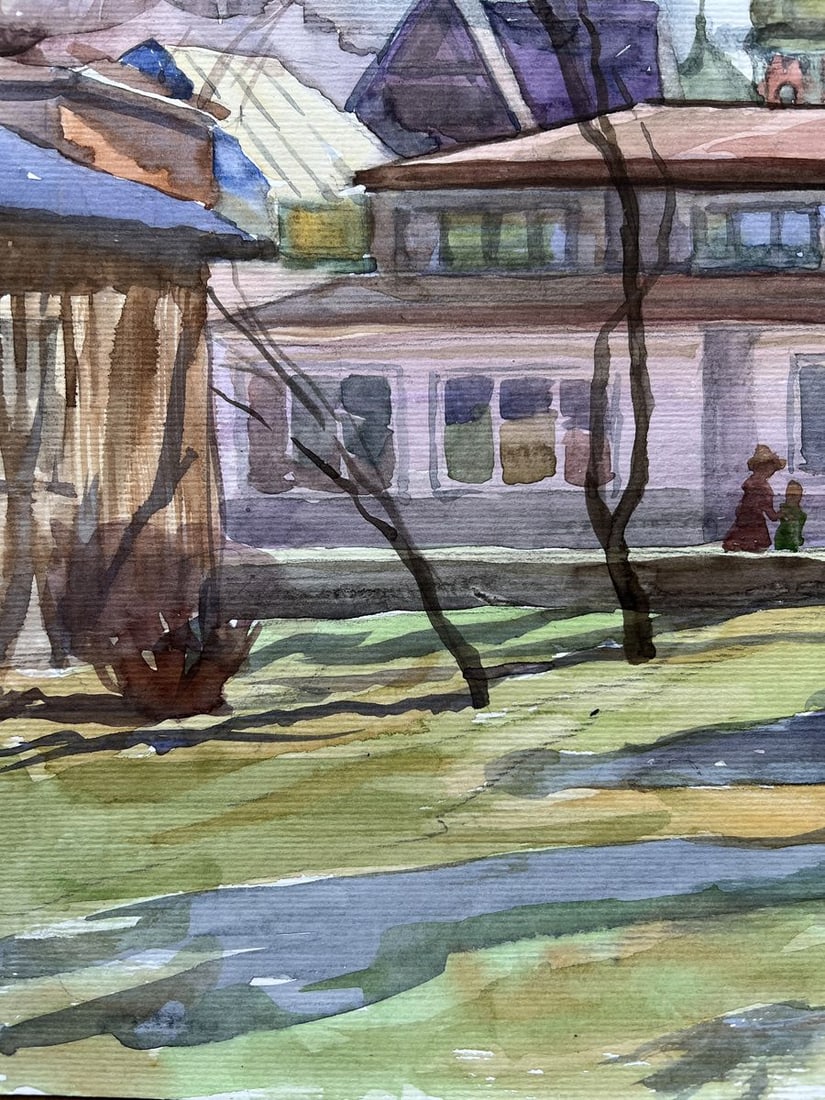 Watercolor painting The yard in the church V. Mishurovsky - 3