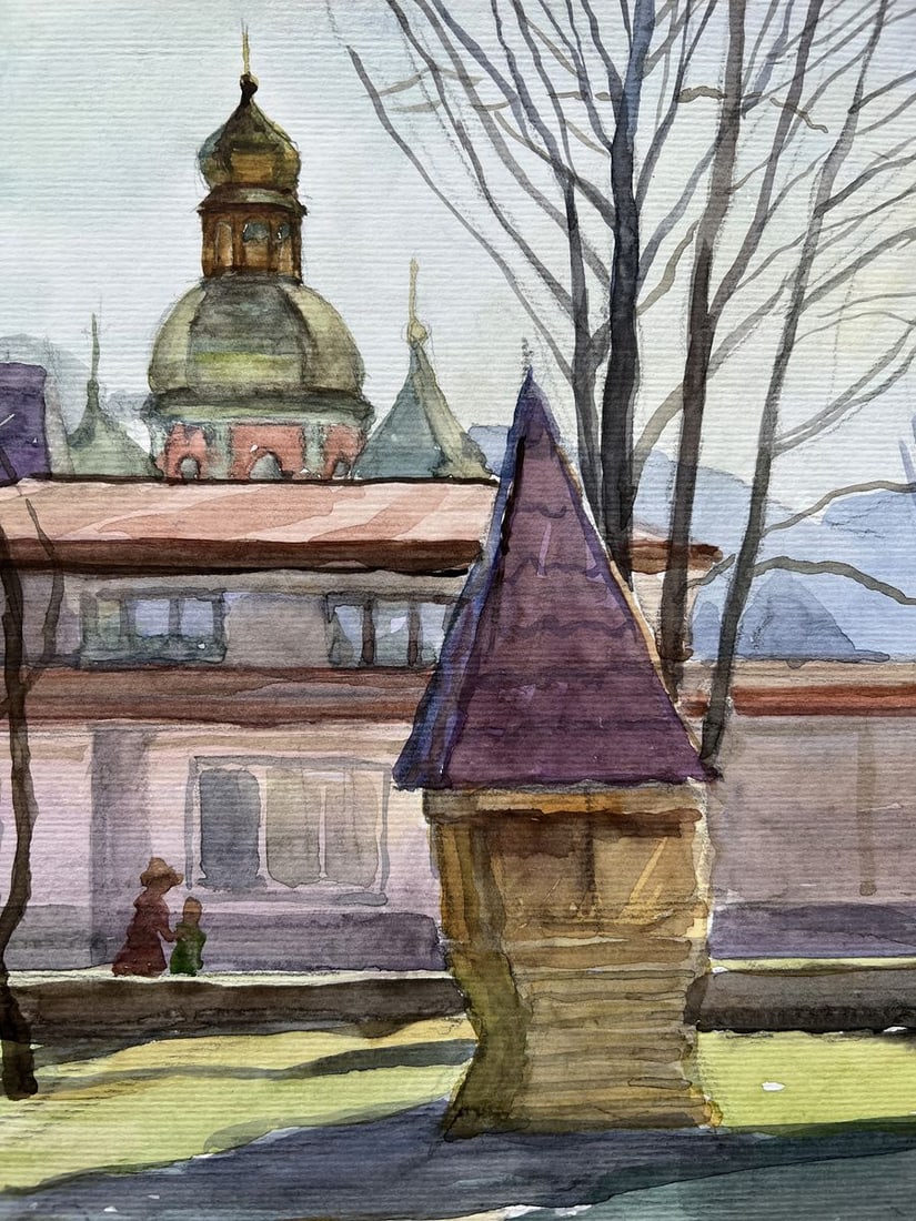 Watercolor painting The yard in the church V. Mishurovsky - 4