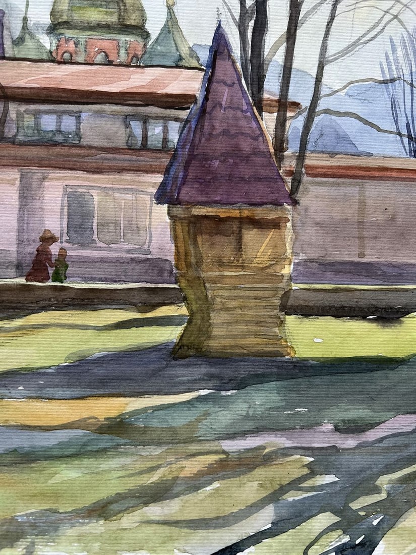 Watercolor painting The yard in the church V. Mishurovsky - 5