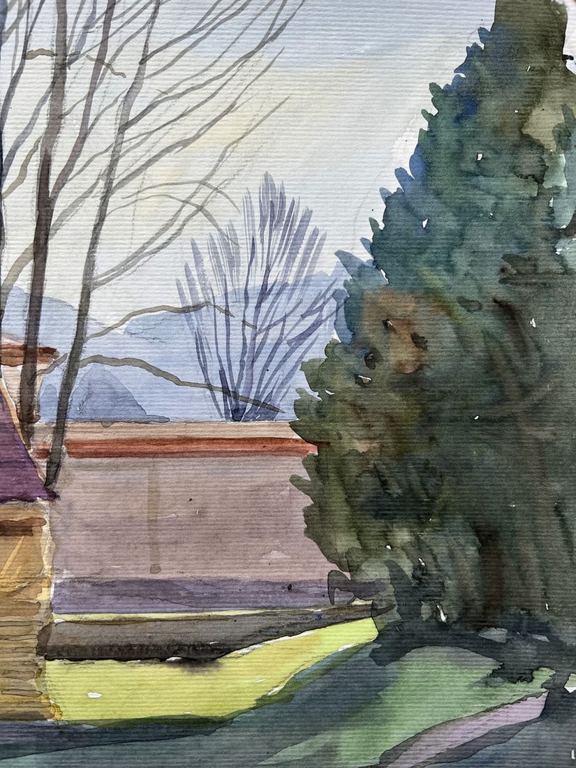 Watercolor painting The yard in the church V. Mishurovsky - 6