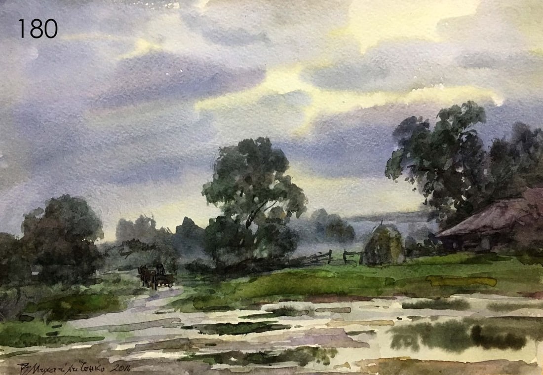 After the rain watercolor painting Viktor Mikhailichenko: Title: After the rain watercolor painting Viktor Mikhailichenko Description: 180 * TITLE: "After the rain" * ARTIST: Viktor Mikhailichenko * SIZE: 21x29.5 cm/'8.26x8,62 inches' * MEDIUM: watercolor,