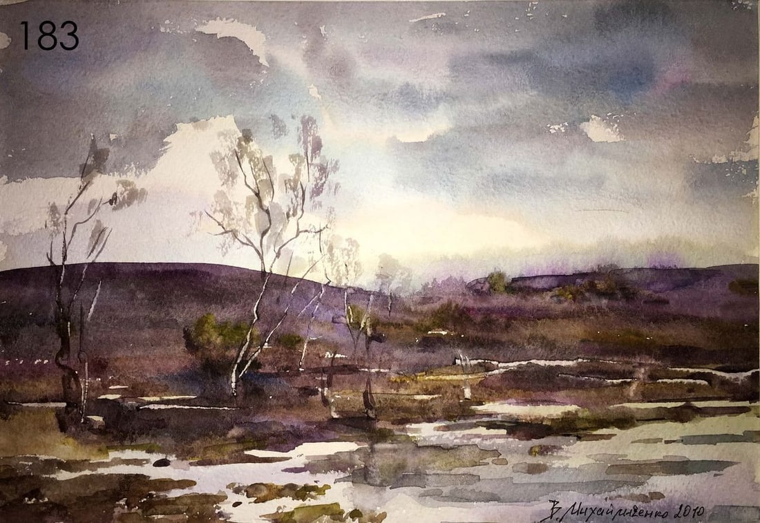 Autumn landscape watercolor painting Viktor Mikhailichenko: Title: Autumn landscape watercolor painting Viktor Mikhailichenko Description: 183 * TITLE: "Autumn landscape" * ARTIST: Viktor Mikhailichenko * SIZE: 21x30 cm/'8.26x11,81 inches' * MEDIUM: watercolor