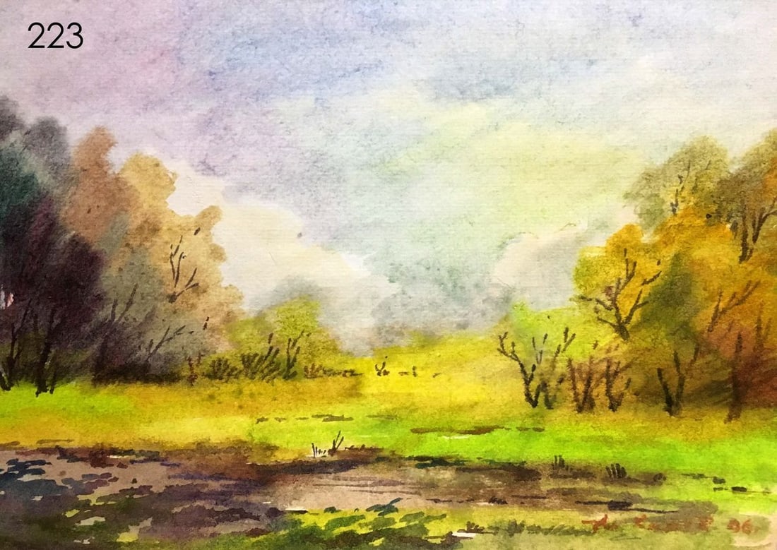 Summer landscape watercolor painting A. Horov: Title: Summer landscape watercolor painting A. Horov Description: 223 * TITLE: "Summer landscape" * ARTIST: A. Horov * SIZE: 20x30 cm/'7.87x11.81 inches' * MEDIUM: watercolor, canvas * HAND PAINTED: O