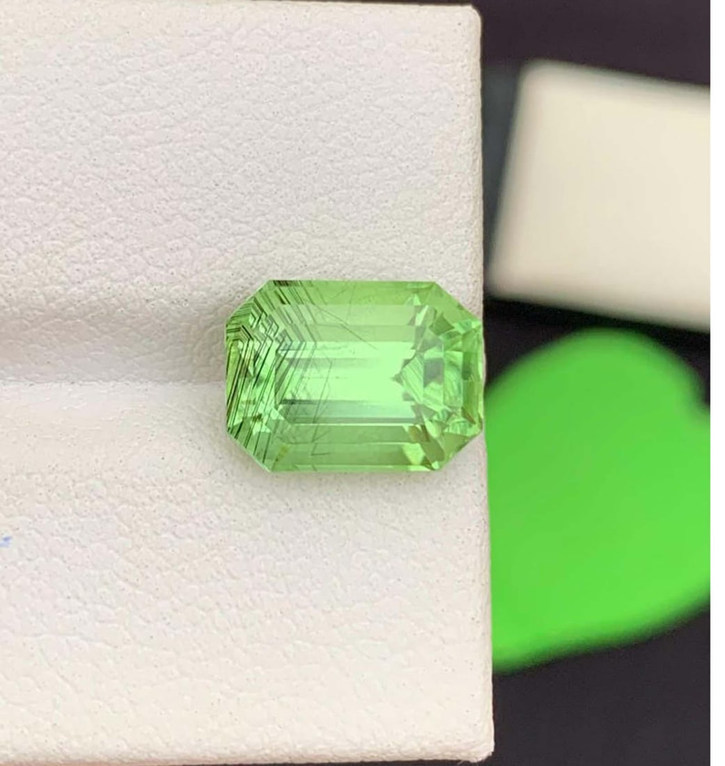 Emerald Cut Peridot Gemstone: Natural Green Rutile, August Birthstone - 2