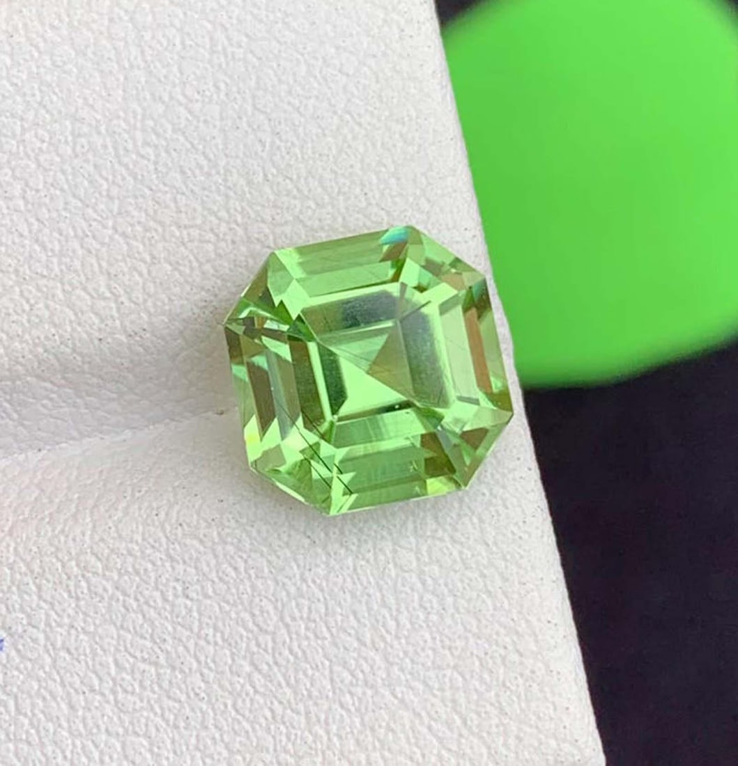 Natural Rutile Peridot Gemstones, Fancy Asscher Cut Peridot Loose Gemstone From Pakistan, August - 4