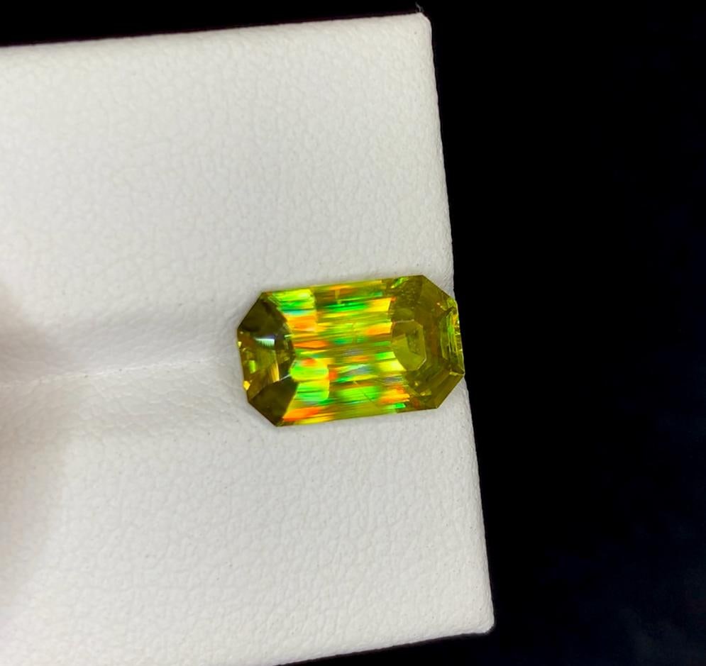 Lustrous Sphene Gemstone: Emerald Cut, Green Yellow Titanite (3.30 Carat): Highlights Supplies for making crafts Materials: Gemstone: Sphene Carat weight: 3.30 Natural Sphene Titanite Gemstone, Full Fire Lustrous Sphene Fancy Emerald Shape, for Ring, June Birthstone Weight :